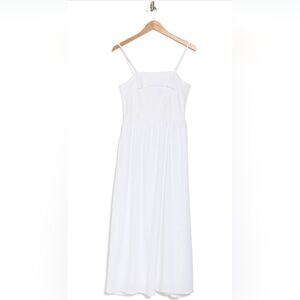 NWT - Halogen Linen Blend Foldover Neck Smocked Spaghetti Strap Midi Sundress-XL